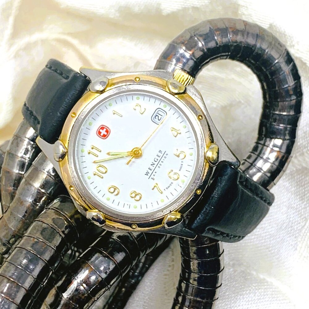 Wenger SAK Design 093.0690 Silver/Gold/White/Black Leather Ladies Field Watch